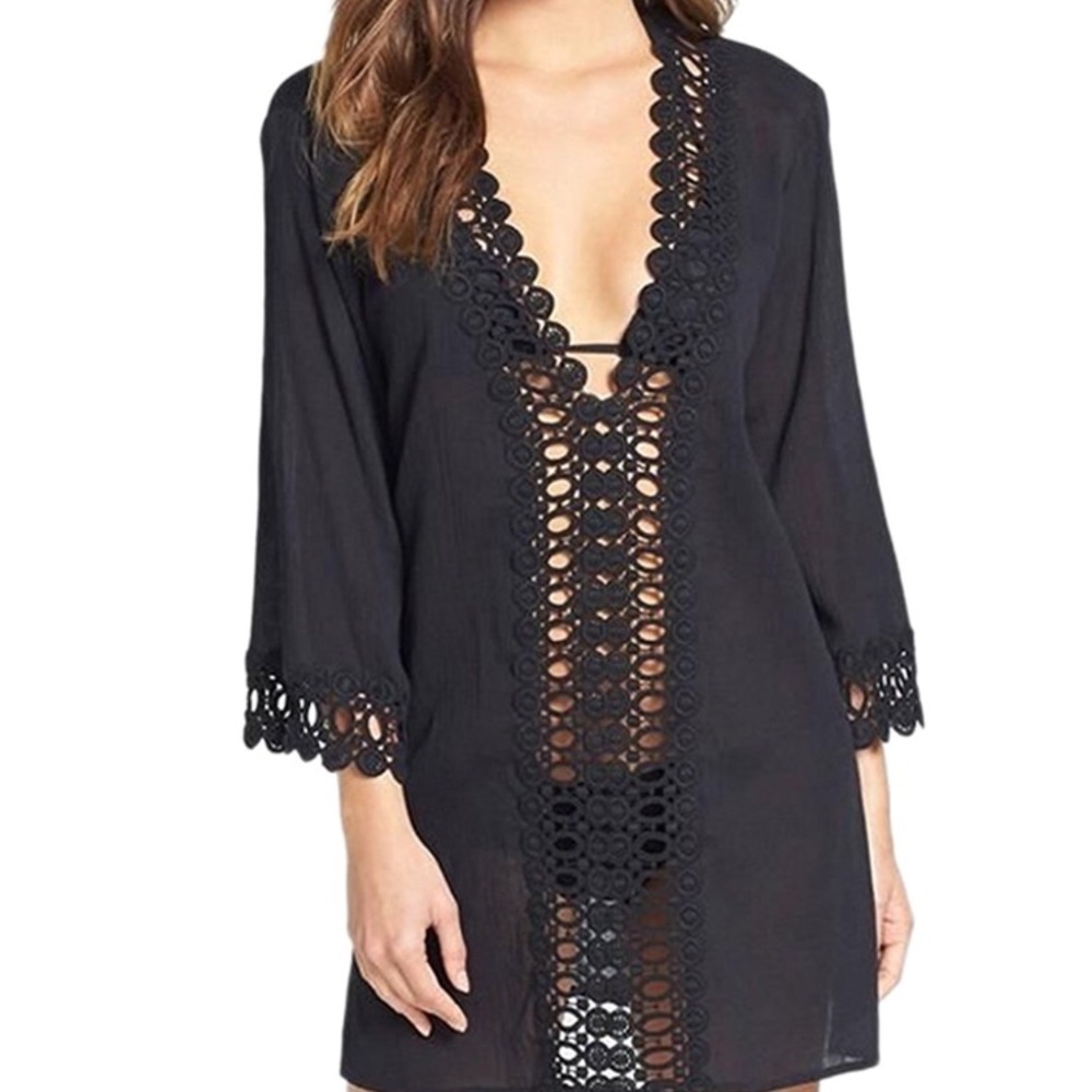 Kaftan | Sheer Lace Black Kaftan | Large